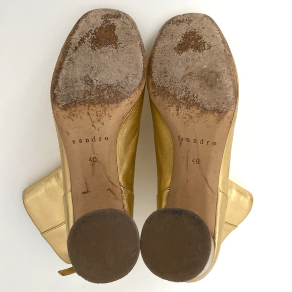 Sandro Sacha Ankle Boot Gold Leather Block Heel Round Toe Back Zip 40 9.5 - Picture 12 of 12